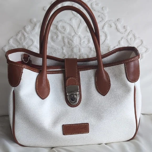 Dooney & Bourke Archives-Pebble Leather Tuck Lock Tote-White/British Tan NEW - Picture 15 of 15